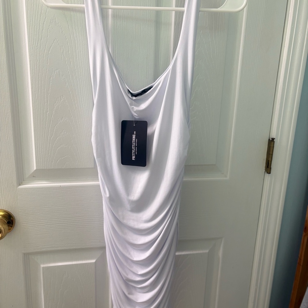 PrettyLittleThing White Gathered Dress